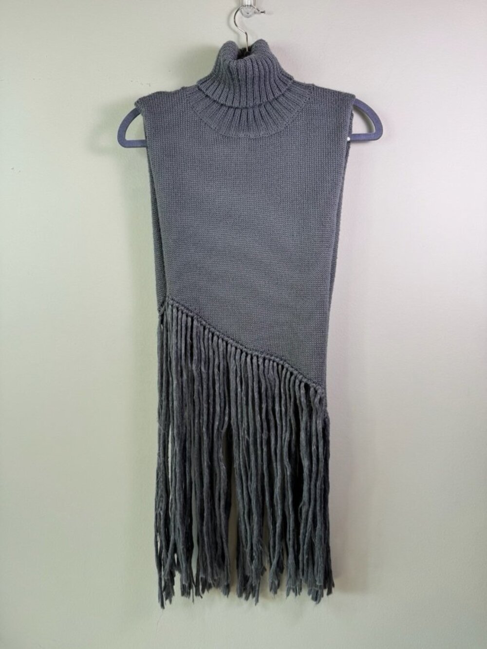 Anthropologie Sleeveless Turtleneck Fringe Knit Vest Top One Size